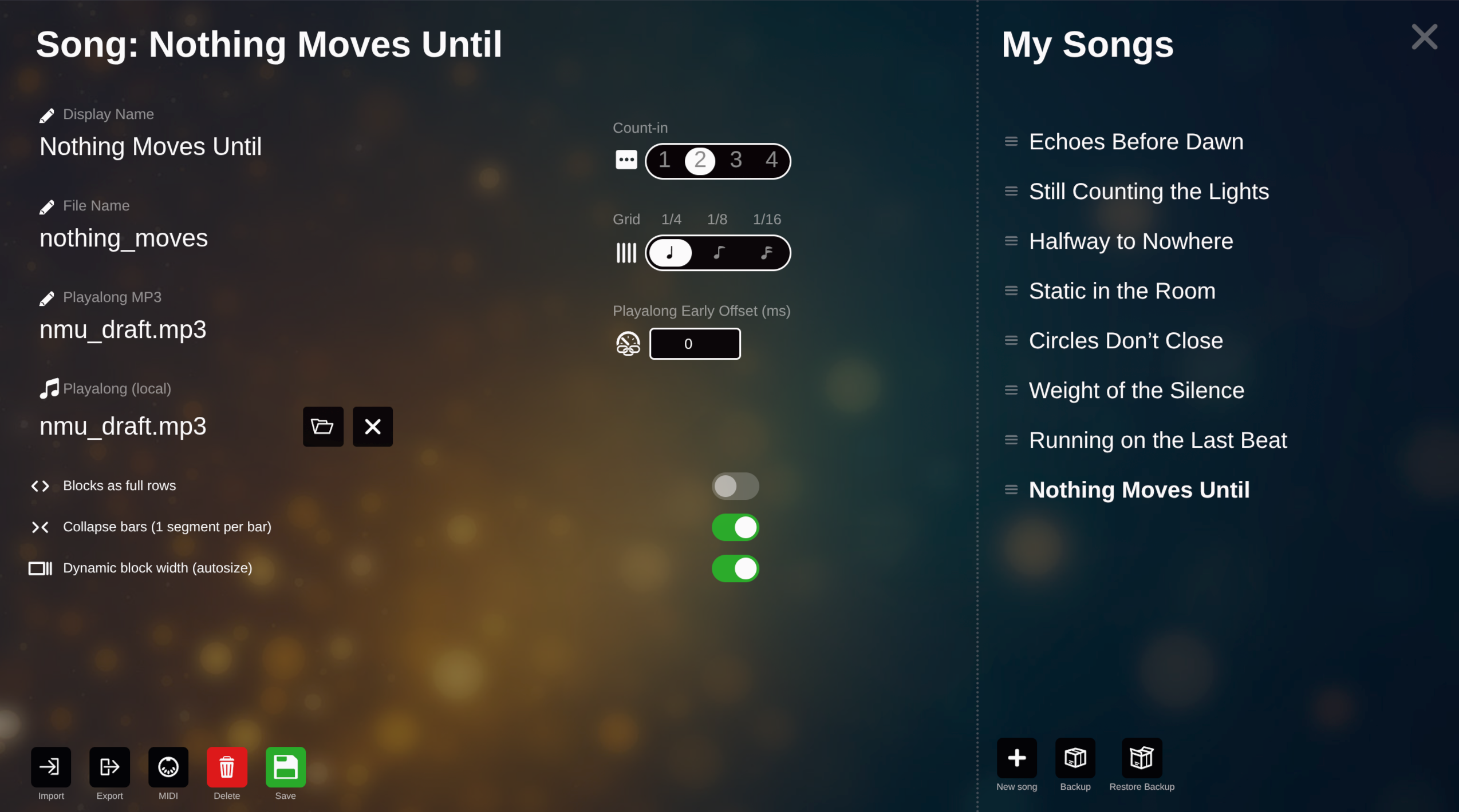 Song Options and Library